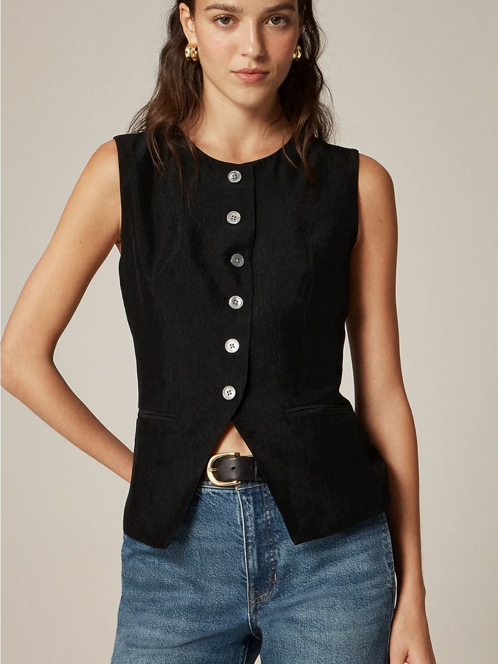 J. Crew Black Essential cutaway vest top in textured satin